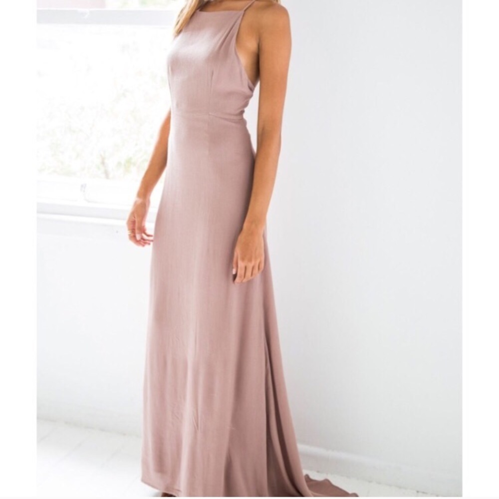 strappy back mauve formal dress